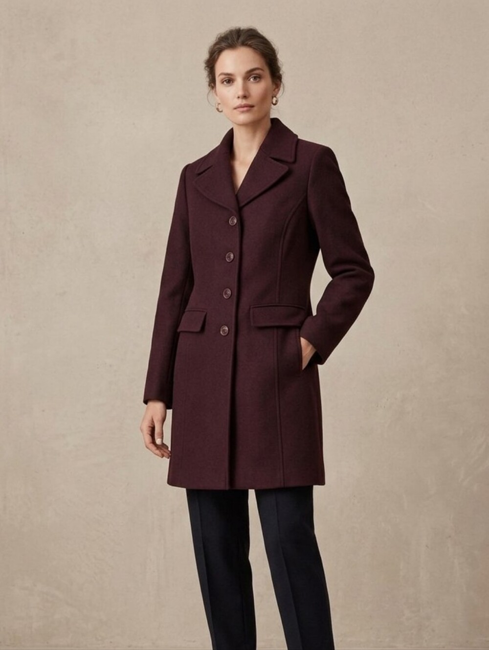 Vintage Ellabee Wool Blend Pea Coat Dark Burgundy Color Like New